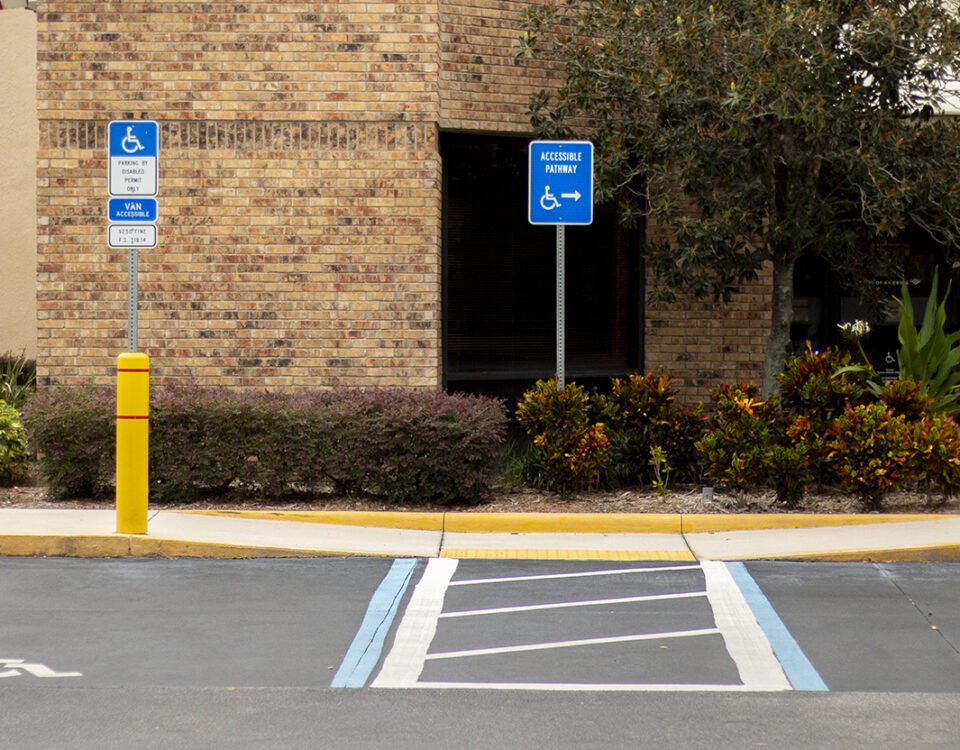 Accessible parking spots at a bank